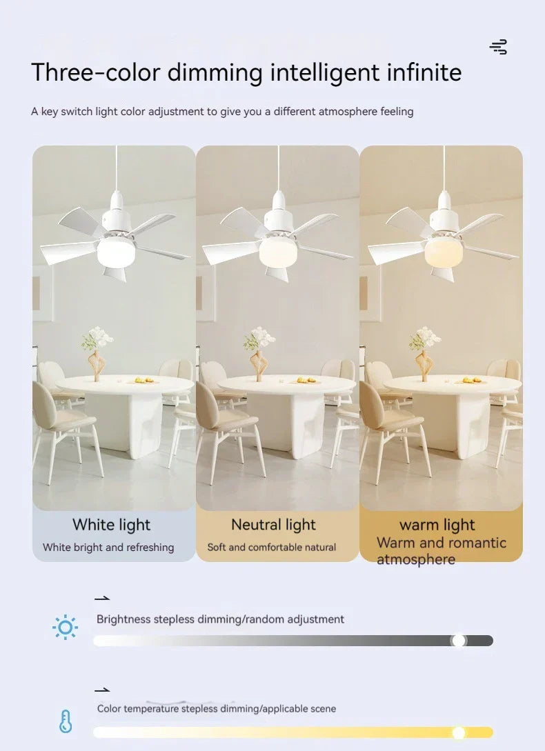 30W E27 Ceiling Fan Light with Remote Control - LED Dimming Function, Intelligent Quiet Fan for Bedroom & Living Room | Karnz