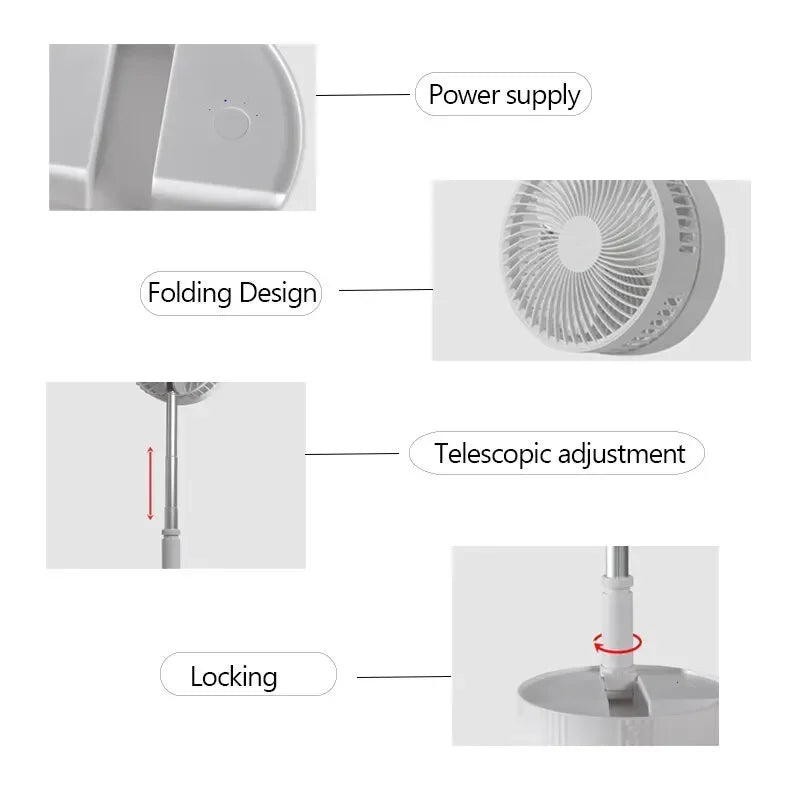 7200mAh USB Rechargeable Portable Foldable Fan, Quiet Floor Fan for Outdoor Home, Wireless Fan, 4 Speeds, Camping Portable Fan | Karnz