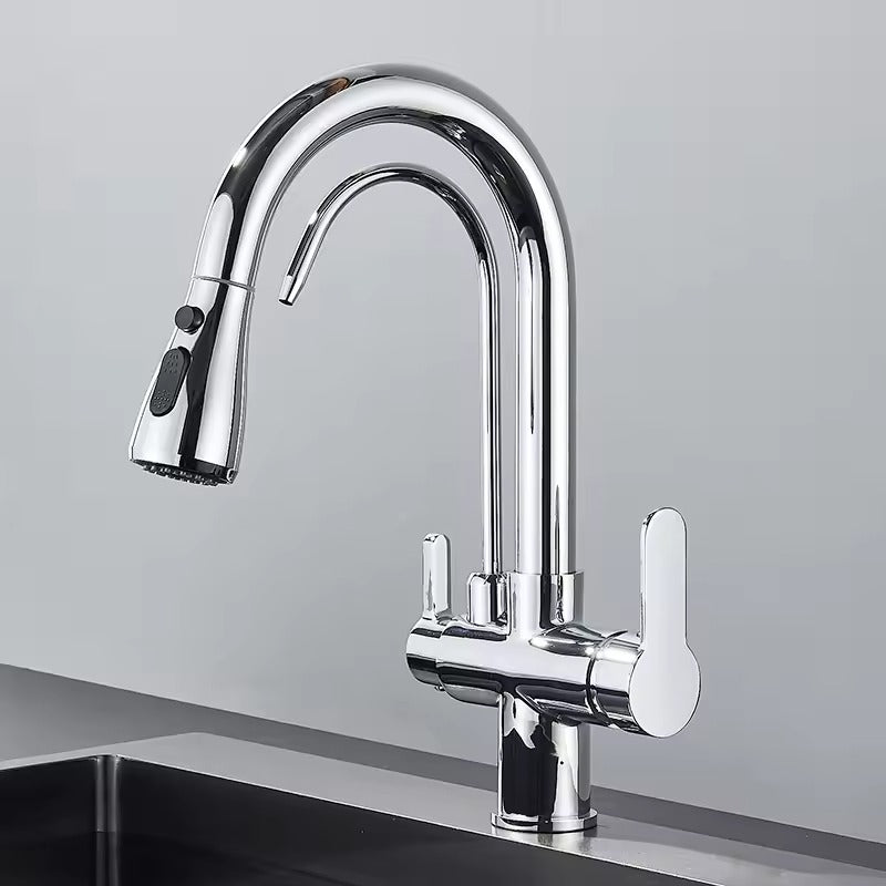 Matte Black Filter Faucet for the Kitchen, Pull-Out Spray, 360° Rotation, Three-Way Water Filter Tap, Sink Mixer | Brehn