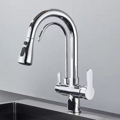 Matte Black Filter Faucet for the Kitchen, Pull-Out Spray, 360° Rotation, Three-Way Water Filter Tap, Sink Mixer | Brehn