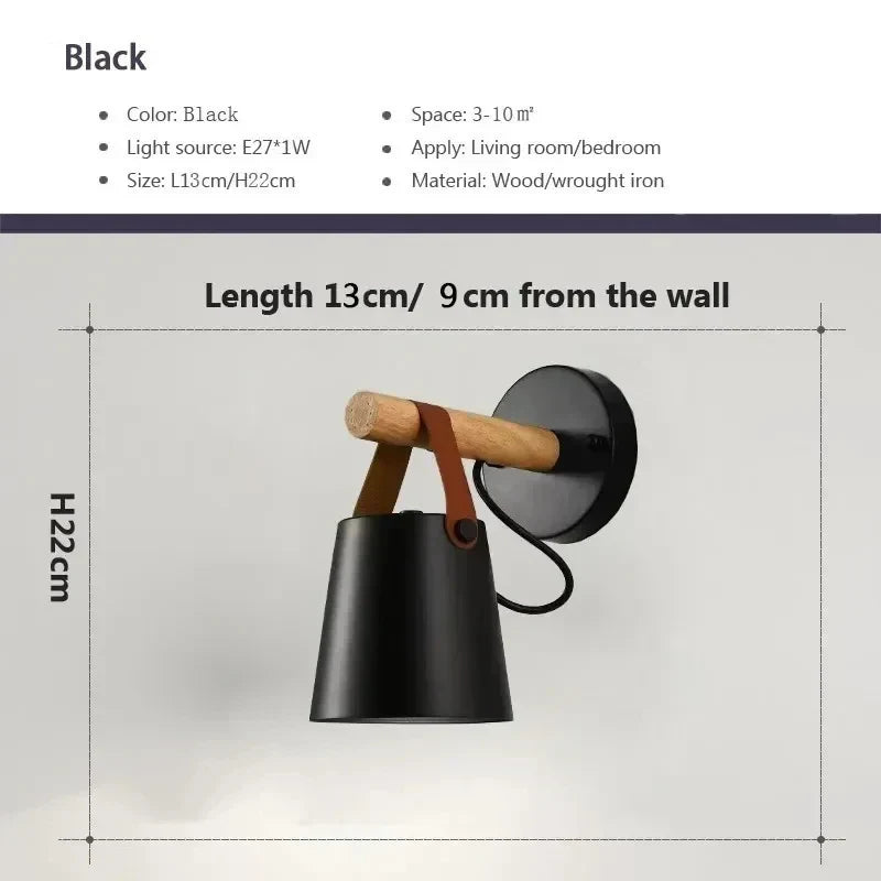 NordicGlow Light - Wooden LED Wall Lamp with Leather Detail Skanto