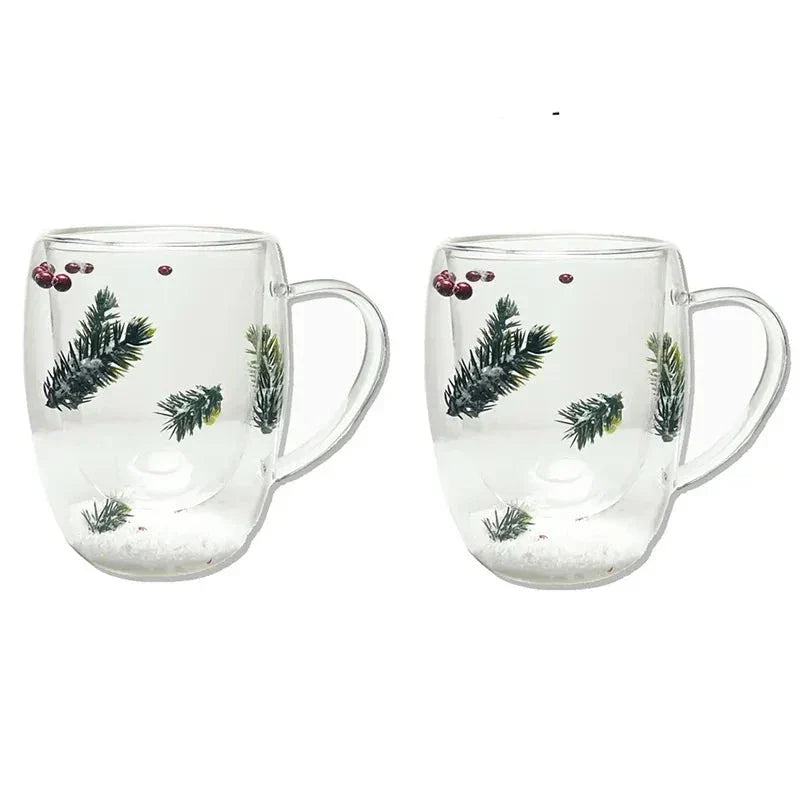 2pcs Dried Flowers Double-Walled Glass Mug