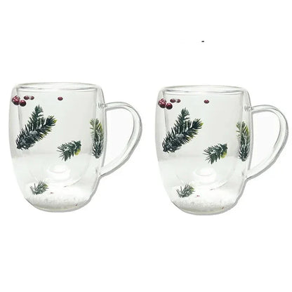 2pcs Dried Flowers Double-Walled Glass Mug