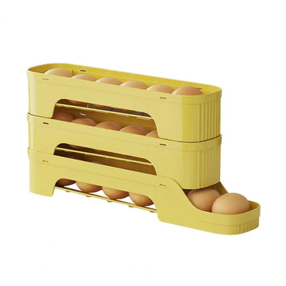 BowLift | Egg Box RolloMaxx | 4-Tier Egg Organizer | Space-Saving & Self-Rolling | Transparent Design