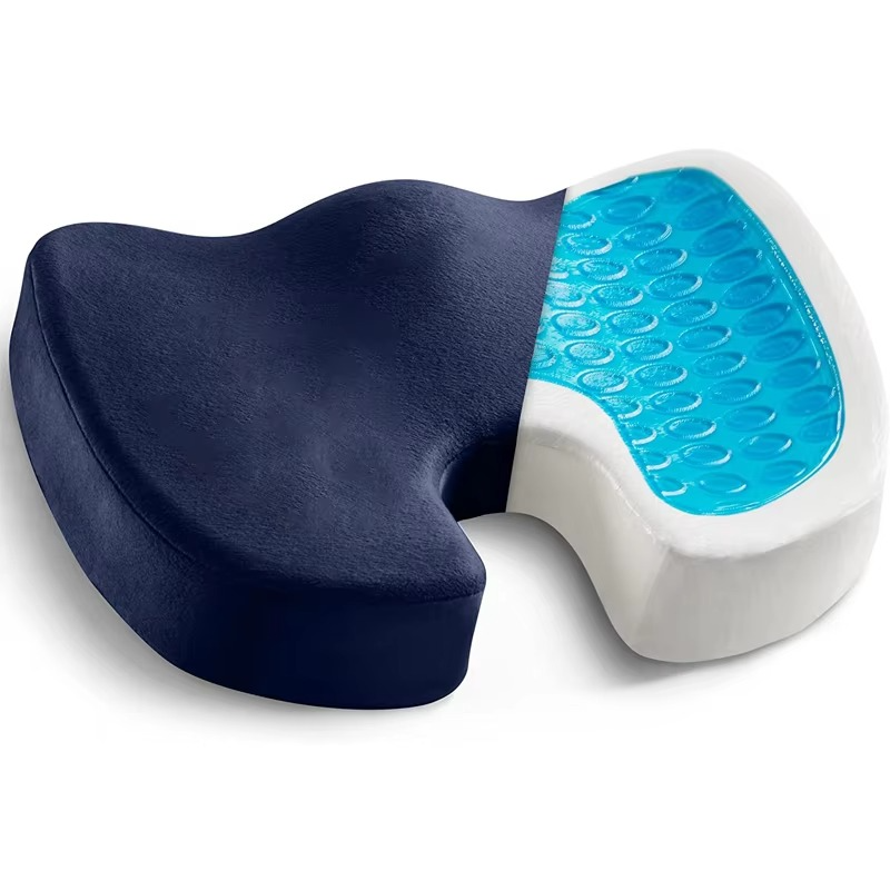 Gel seat cushion with memory foam and non-slip base for office, car and home