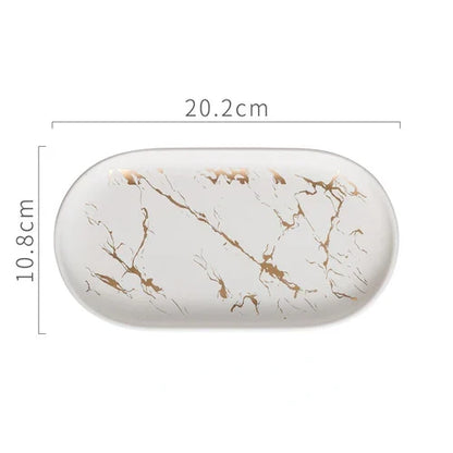 BowLift | Nordic Ins Ceramic Marble Oval Tray Jewelry Storage Tray Accessories Soap Holder Golden Wave Bathroom Cup Bath Decoration