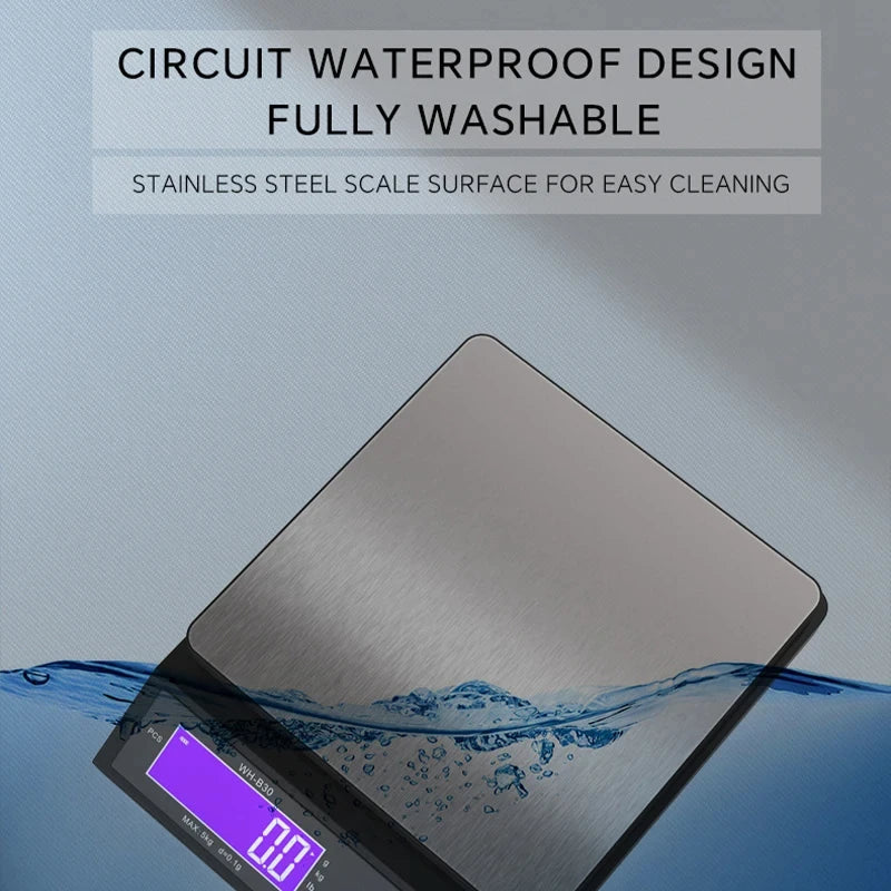 Karnz | 5 kg/0.1 g and 10 kg/1 g digital electronic kitchen scale, LCD display, fully waterproof stainless steel weighing tool for baking