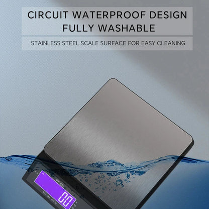 Karnz | 5 kg/0.1 g and 10 kg/1 g digital electronic kitchen scale, LCD display, fully waterproof stainless steel weighing tool for baking