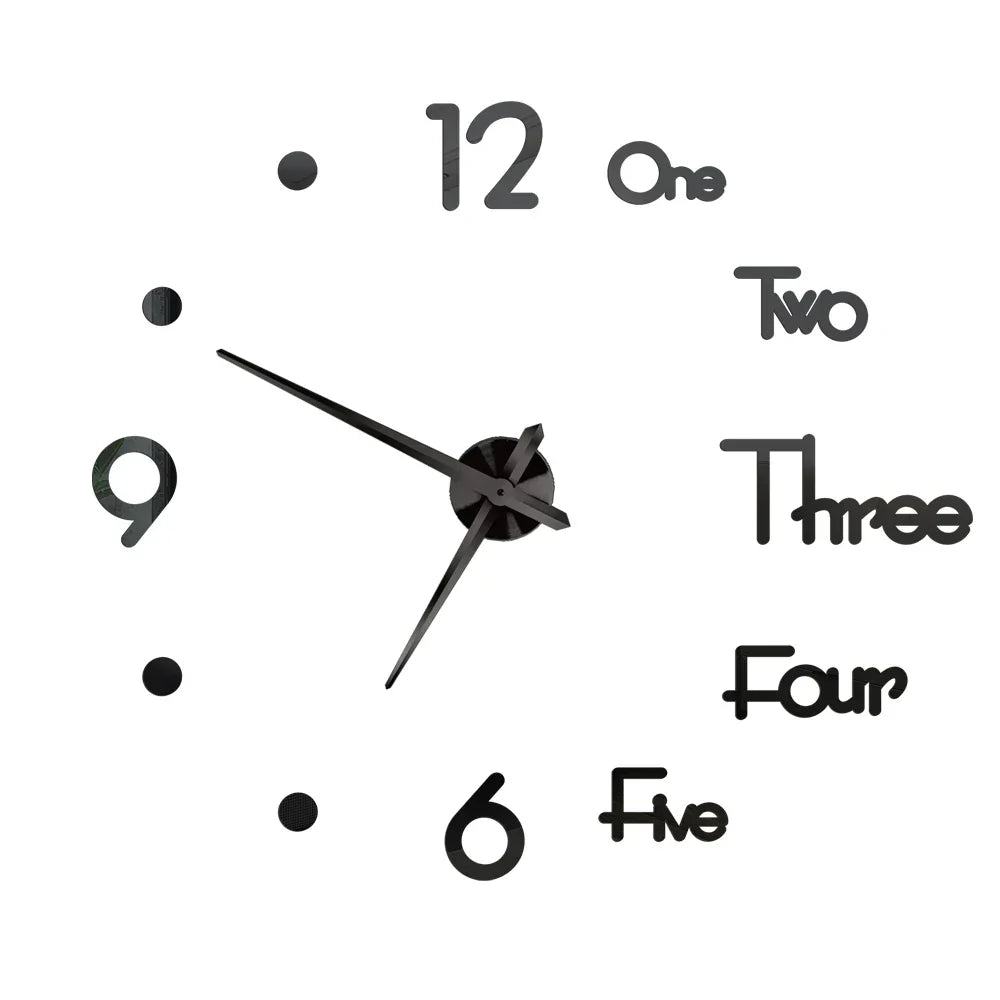 Big Wall Clock DIY 3D Self Adhesive Mirrored Acrylic Wall Clock For Kitchen Dining Room Living Room Creative Home Decor | Bowlift