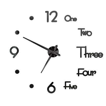 Big Wall Clock DIY 3D Self Adhesive Mirrored Acrylic Wall Clock For Kitchen Dining Room Living Room Creative Home Decor | Bowlift