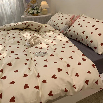 Skanto | CozyLove | Twin, Full & Queen Duvet Cover Set – Soft Korean Style Bedding with Heart Design
