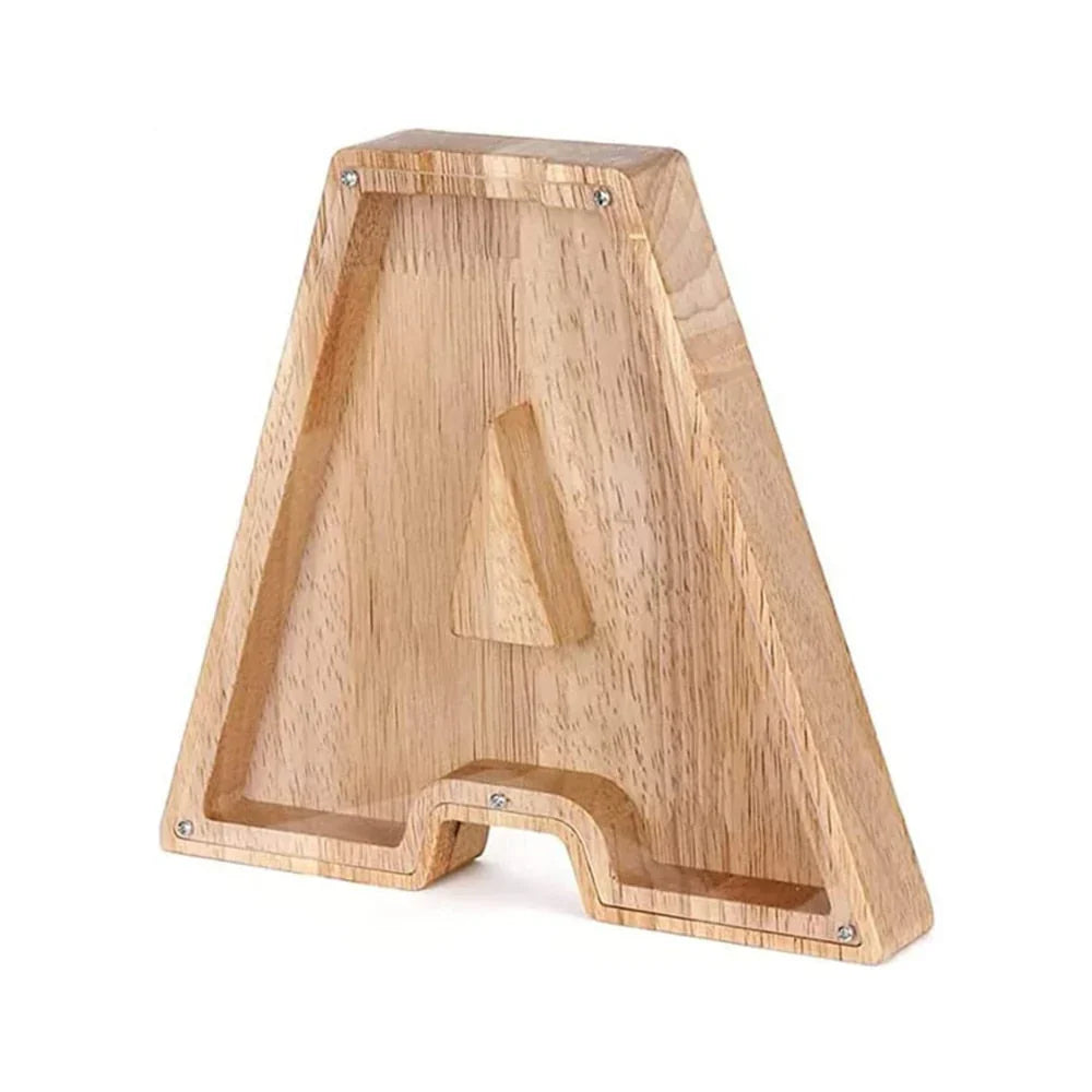 Skanto | Wooden Alphabet Piggy Bank with Transparent Window for Stylish Saving