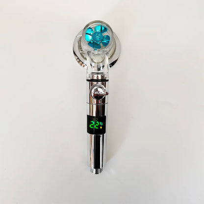 Skanto | High-Pressure Turbo Fan Shower Head with Temperature Indicator and Water-Saving Stop Button - Handheld Bathroom Shower Head