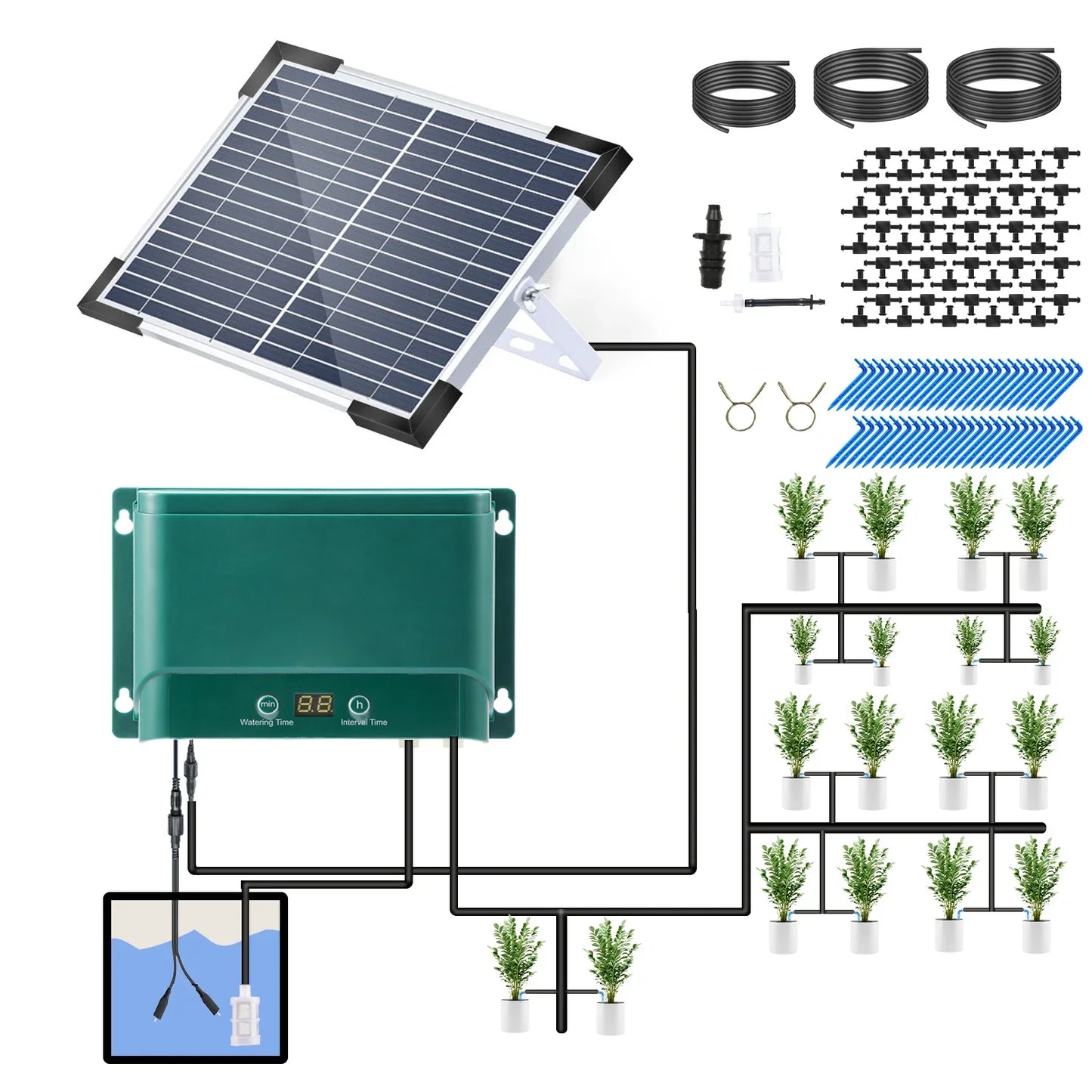 BowLift | Solar Drip Irrigation System Kit Automatic Watering with 30 Modes & 7 Timers – AquaFlow