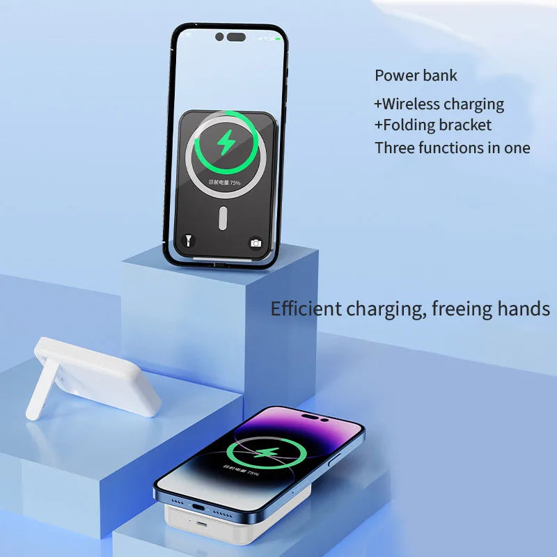 Magnetic wireless power bank with stand