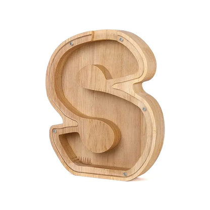 Skanto | Wooden Alphabet Piggy Bank with Transparent Window for Stylish Saving