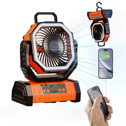 20000mAh Portable Rechargeable Fan — Battery-Operated Table & Camping Fan with LED Light & Hook for Tent, Car and Outdoor Trips | Karnz