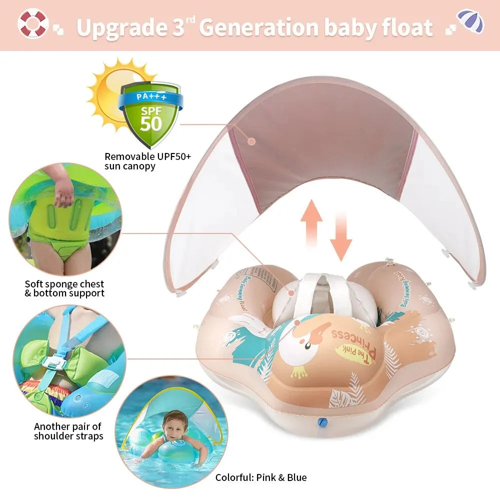 Solaboo Baby Swim Ring | With UV Protection Canopy and Support | Inflatable and safe | From 6 months