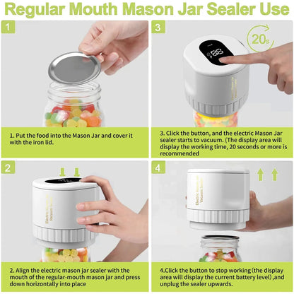 Skanto | Electric Mason Jar Vacuum Sealer Kit - Wireless Sealer for Wide & Regular Mouth Mason Jars - Ideal for Food Storage