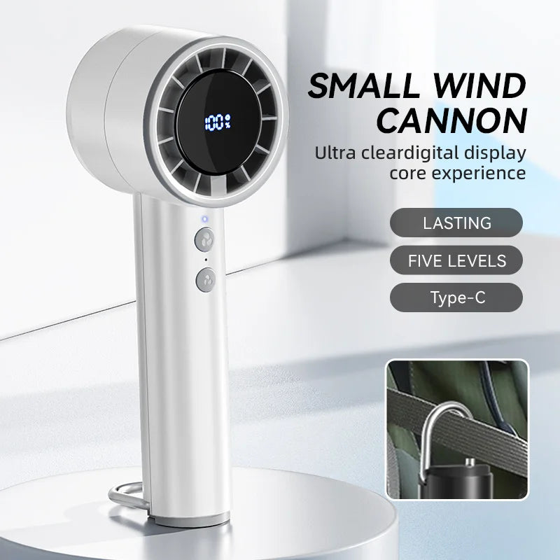 BowLift | Brisano AirCool Mini Hand Fan with Cooling Function | 5 Speeds | LED Display & USB Charging | Quiet & Portable | For Travel, Office & Outdoor