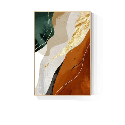 Earth Tones Nordic Abstract Geometric Wall Art Fine Art Canvas Print Green Brown Beige Orange Pictures For Living Room Dining Room Decor | Skanto