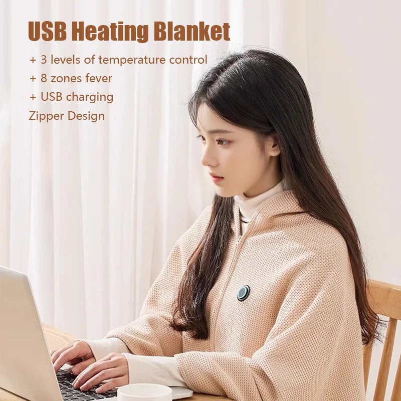 Sandsberg USB Heated Blanket | Cordless Travel Warming Blanket with 8 Zones, 3 Levels and Fleece