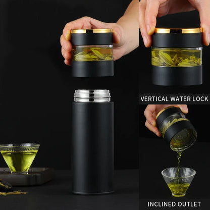 BowLift | ThermoBrew | Insulated bottle with LED temperature display & tea strainer | 450 ml | Stainless steel 304 | Black