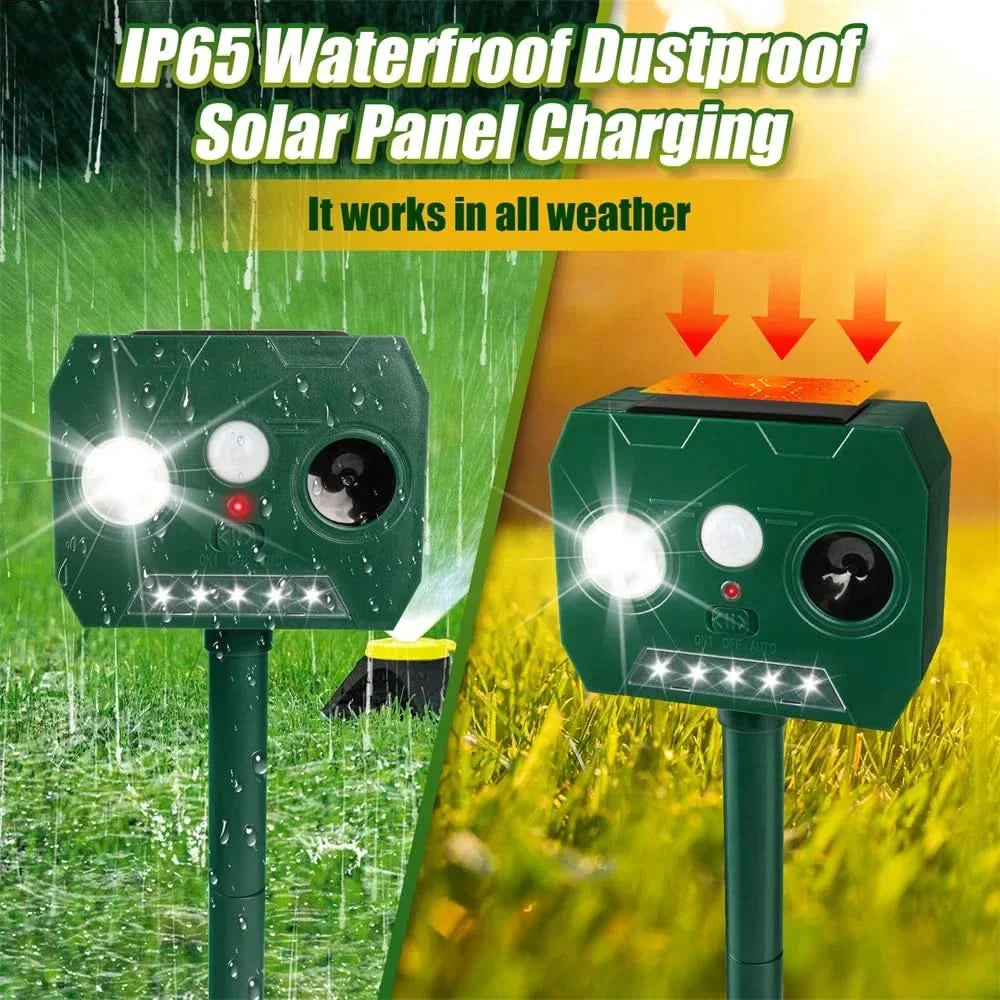 Skanto | ULTRAGUARD ULTRASONIC PEST REPELLER – Ultrasonic Pest Repeller with LED Light – Weather-Resistant and Battery-Powered for Garden and Outdoor Use