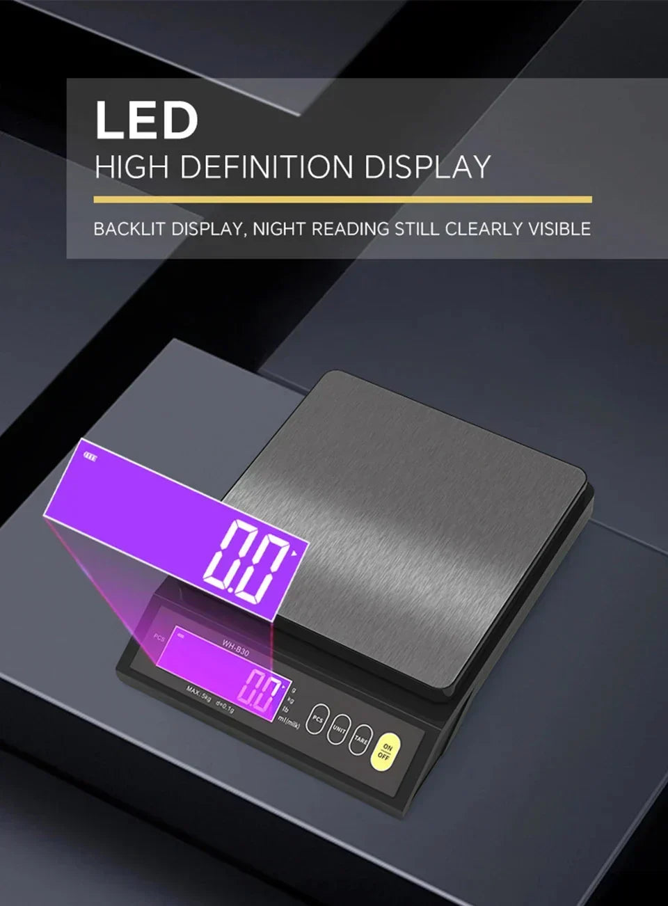 Karnz | 5 kg/0.1 g and 10 kg/1 g digital electronic kitchen scale, LCD display, fully waterproof stainless steel weighing tool for baking