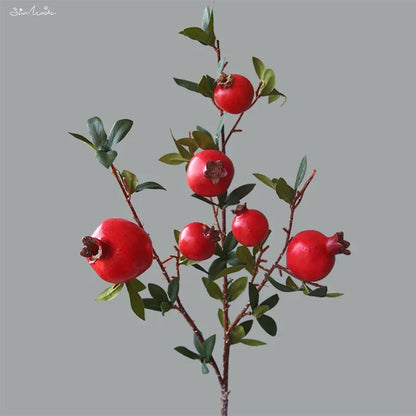 6-Head Artificial Pomegranate Fruit Branch with Leaves | Karnz
