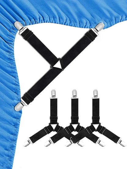 BowLift | GRIPFIX Fitted Sheet Holder Set | 4-Pack Triangular Bed Sheet Straps | Adjustable & Non-slip – For Mattresses, Table Covers & Covers