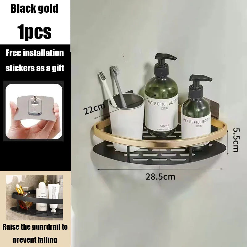 Skanto | AquaSpace Pro | Corner Shower Shelf No Drilling | Aluminum | Rustproof & Load-Bearing | Black, White, Silver, or Black-Gold Bathroom Shelf