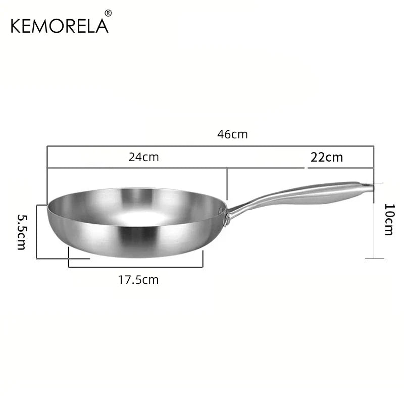 Skanto | Professional Frying Pan - 304 Stainless Steel, 2MM thick 5-layer Steel Pan & Pot