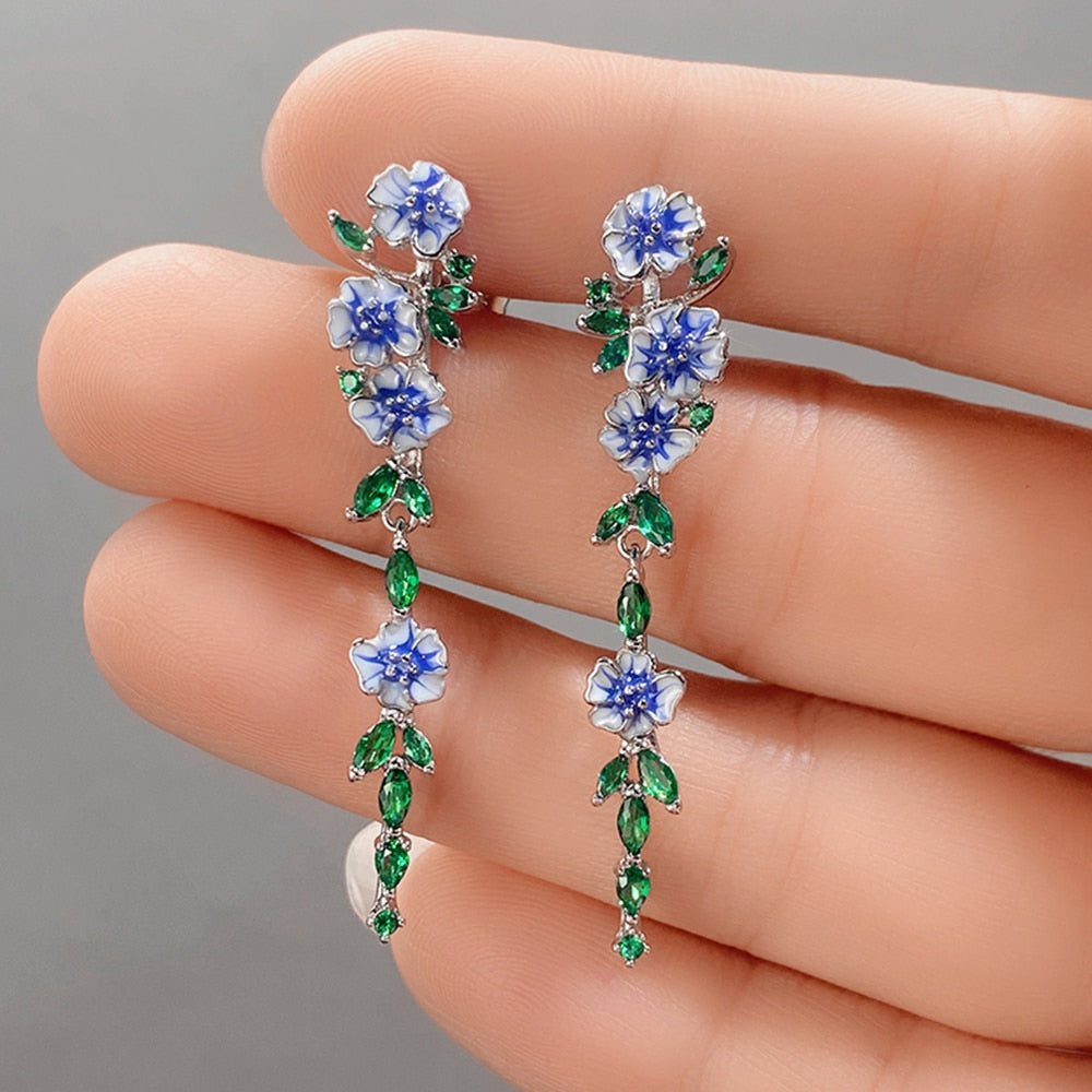 Skanto | Vintage Blue Blossom Dangle Earrings