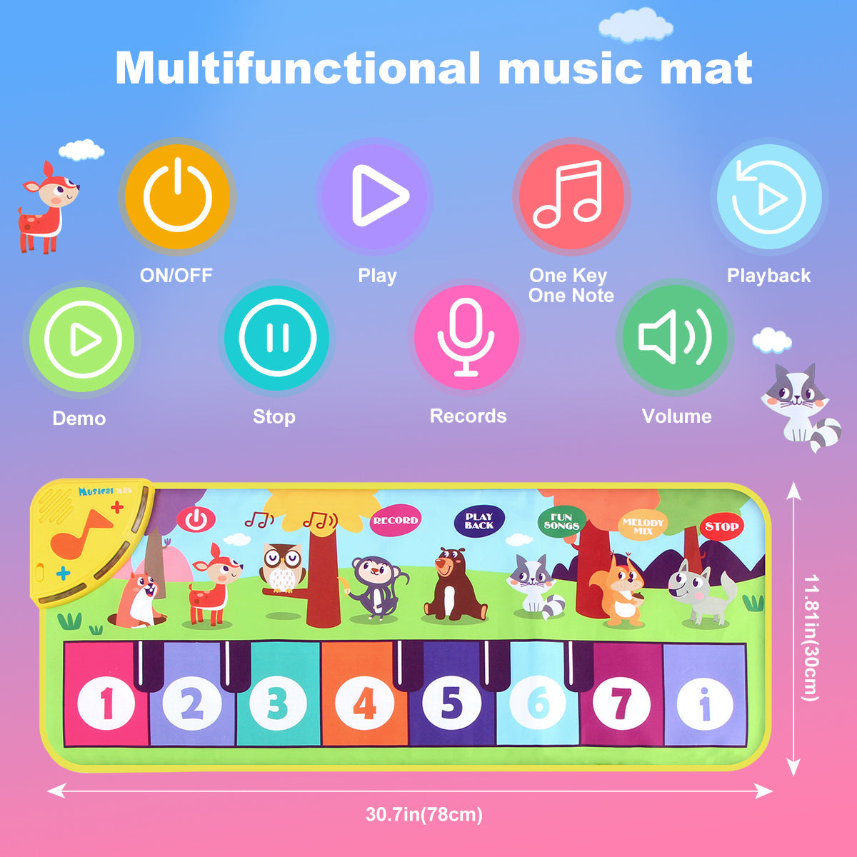 Skanto Multifunctional Musical Dance Mat for Toddlers - Interactive Piano Keyboard with Animal Sounds, Educational Kids Gift, Portable Fun!