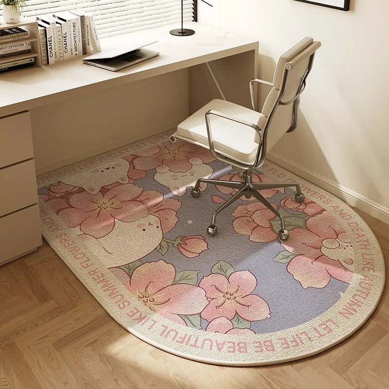 BowLift | Sara Round Office Chair Mat – Beige Striped Non-Slip Carpet Protector