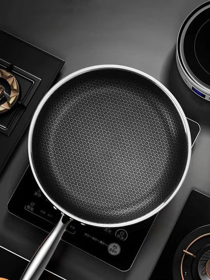 Skanto | Tri-Ply 316 Stainless Steel Wok Pan with Double-Sided Honeycomb Pan - Suitable for All Stoves
