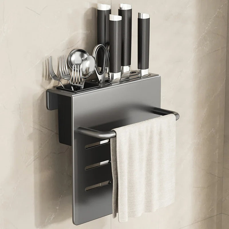 ChefSpace Wall-mounted Knife Holder with Storage for Cutting Boards – Stainless Steel Karnz