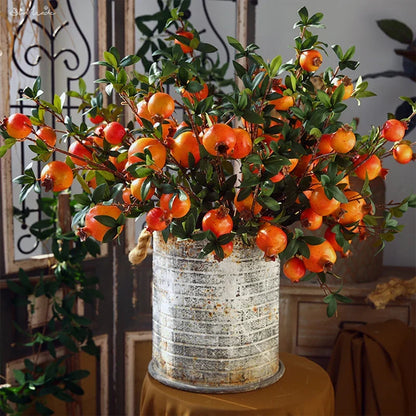 6-Head Artificial Pomegranate Fruit Branch with Leaves | Karnz