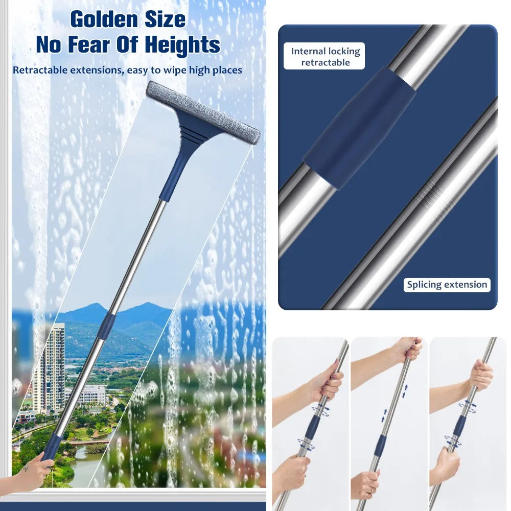 Skanto | FensterFlex 2-in-1 Window Cleaner | Adjustable Telescopic Handle | Cloth and Microfiber Mop | For Windows, Glass, and Frames