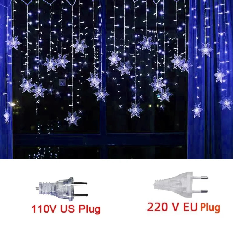 Waterproof Snowflake LED String Lights Christmas Lights - Blinking Fairy Curtain for Holiday Parties, Weddings, and Outdoor Decorations 3,2m (125.9 inches)