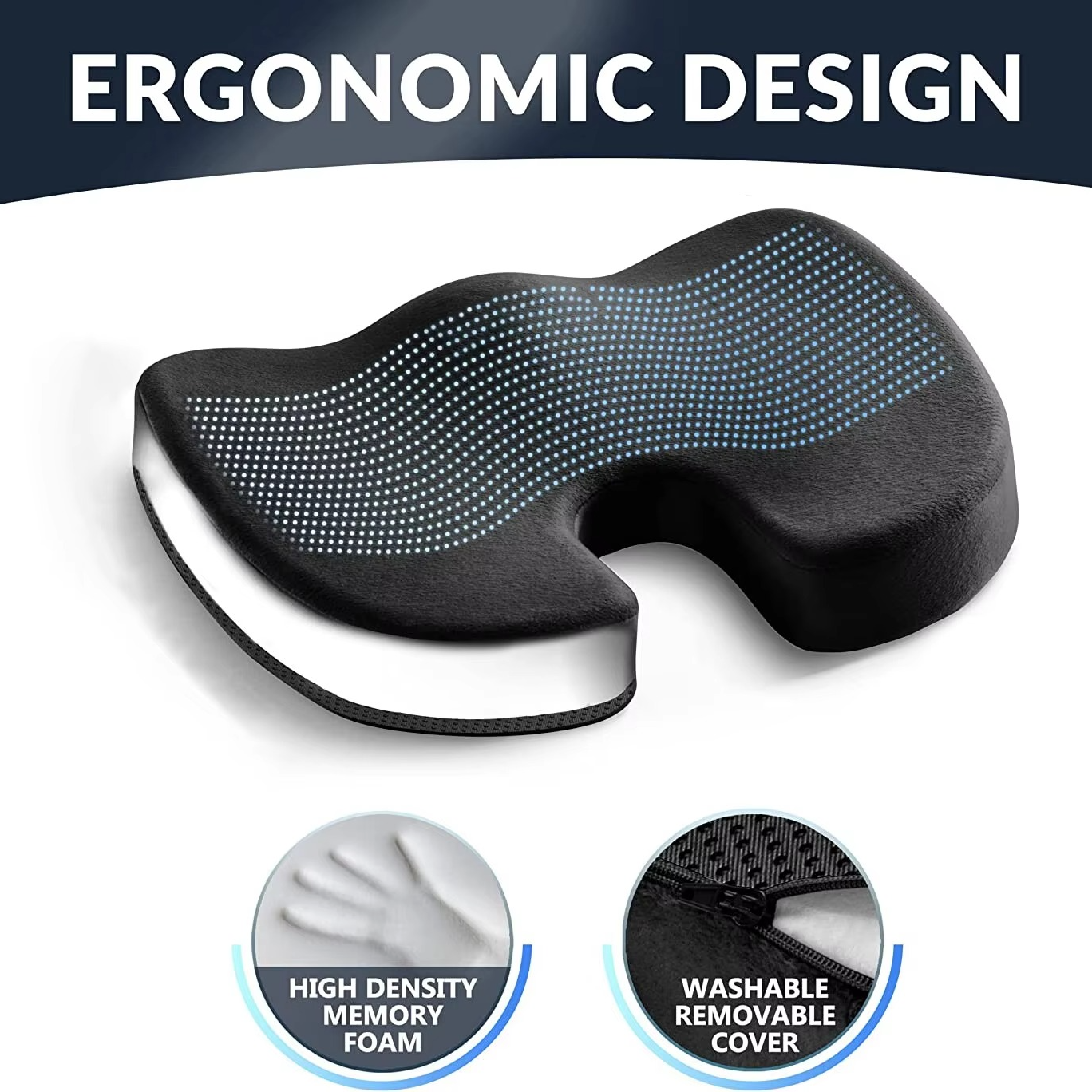 Gel seat cushion with memory foam and non-slip base for office, car and home