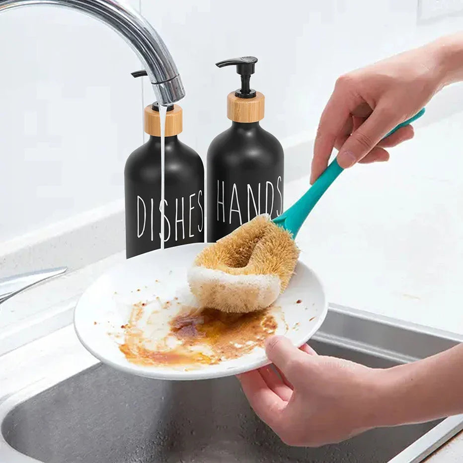 Skanto | Black Dish Soap Dispenser Set for Kitchen Sink - Refillable Bottles for Hand Soap and Dish Soap Storage