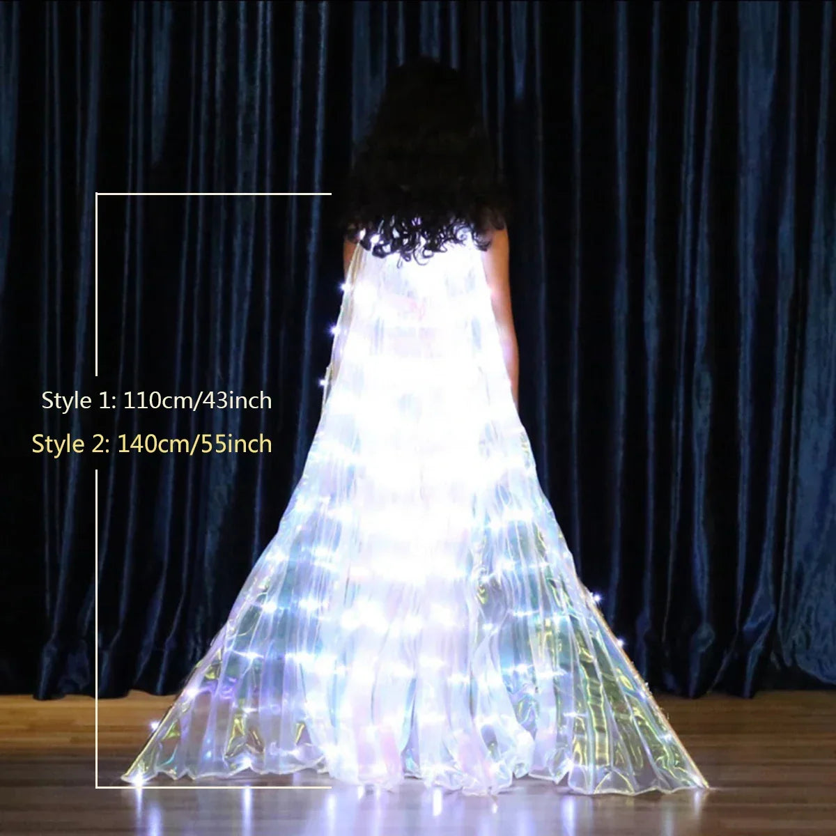 BowLift | LED Wing Costume LumiWings | Glowing Fairy Cape | 140 cm / 110 cm | With Telescopic Rods & Switch | For Stage, Party & Show