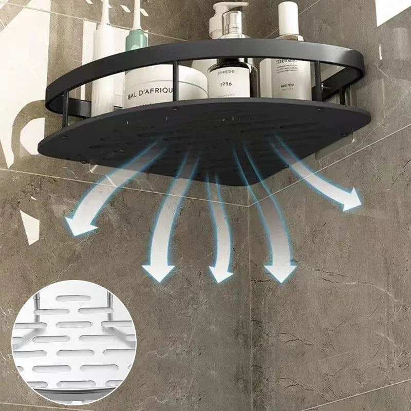 Skanto | Bathroom Storage Shelf - No Drill Wall Mount Corner Shelf, Shower Caddy for Toilet and Shampoo Organizer, Bathroom Accessory