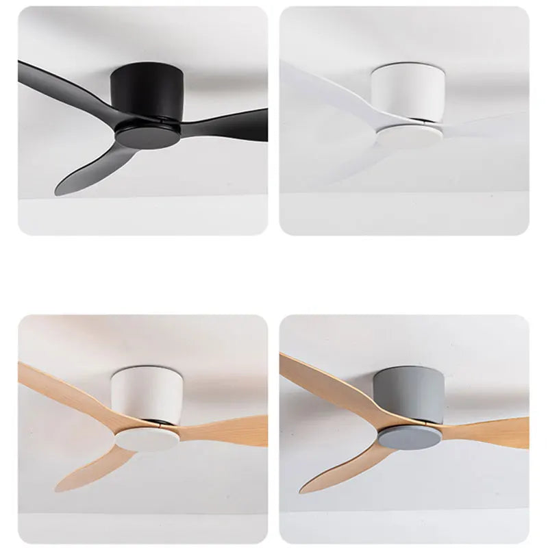 42-52 Inch Ceiling Fans with DC Motor — Remote Control Low-Profile Cooling Fans, without Light, White Wood & Black Options | Karnz