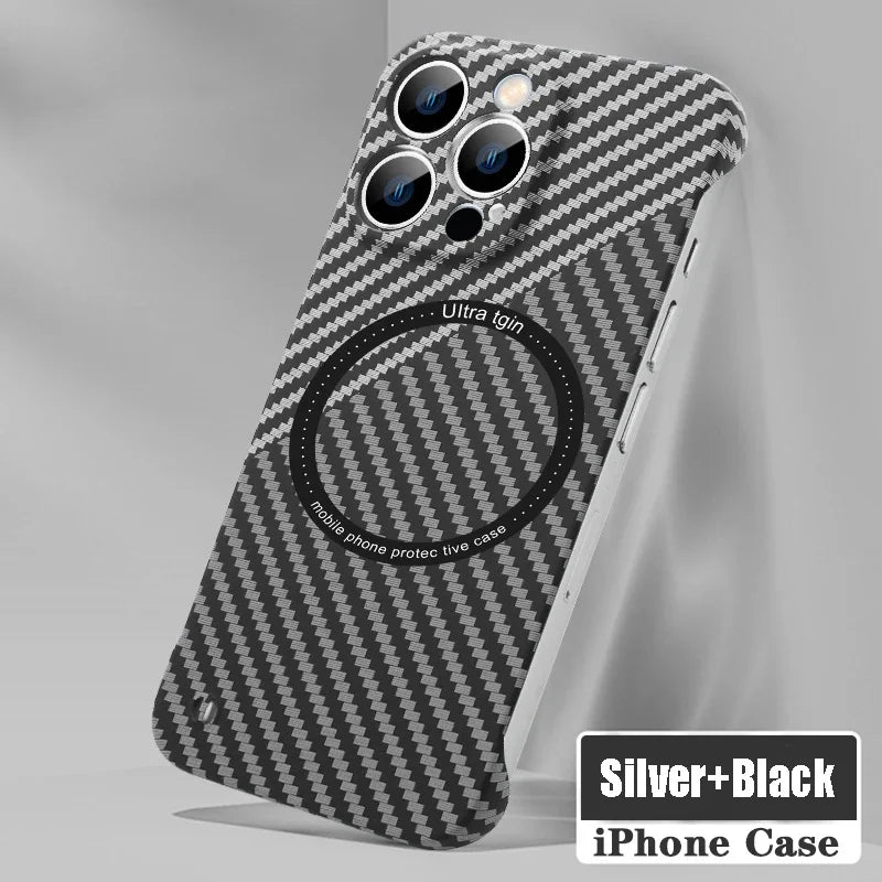 Skanto | Ultra-Thin Carbon Fiber Magnetic Case for iPhone 16 15 ProMax 14 Plus 13 12 11 Pro Max Magsafe Wireless Charging Borderless Cover