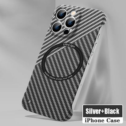 Skanto | Ultra-Thin Carbon Fiber Magnetic Case for iPhone 16 15 ProMax 14 Plus 13 12 11 Pro Max Magsafe Wireless Charging Borderless Cover