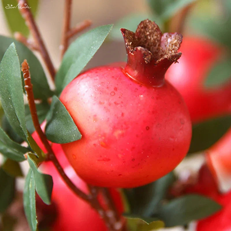 6-Head Artificial Pomegranate Fruit Branch with Leaves | Karnz