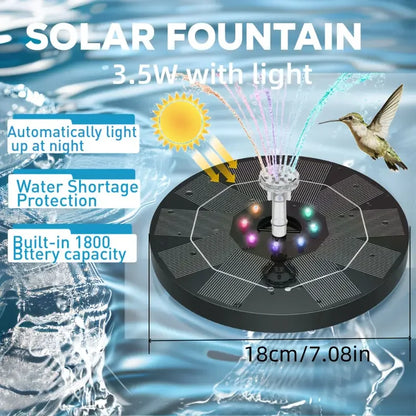 BowLift | Solar Fountain LumiFonte 3.5W | With RGB LED & 6 Nozzles | 1500 mAh Battery & Filter System | For Birdbath, Pond & Garden